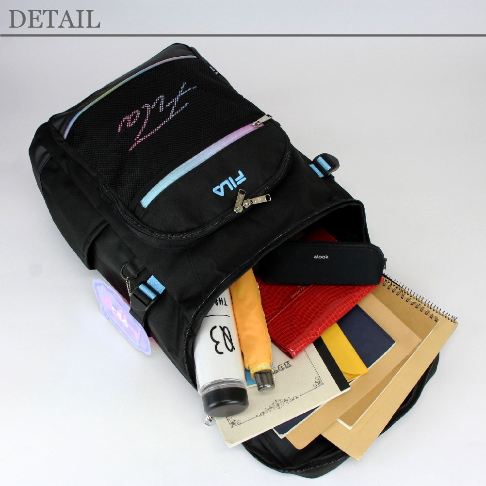 FILA フィラ 7852 リコル スクールバッグ スクールリュック デイパック 30L 撥水 グラデーション スクール スクエア リュック BOX バックパック スクバ ラウンドリュック 学生 中学生 高校生 かわいい おしゃれ シンプル 使いやすい 入学 ブラック チャーム付き