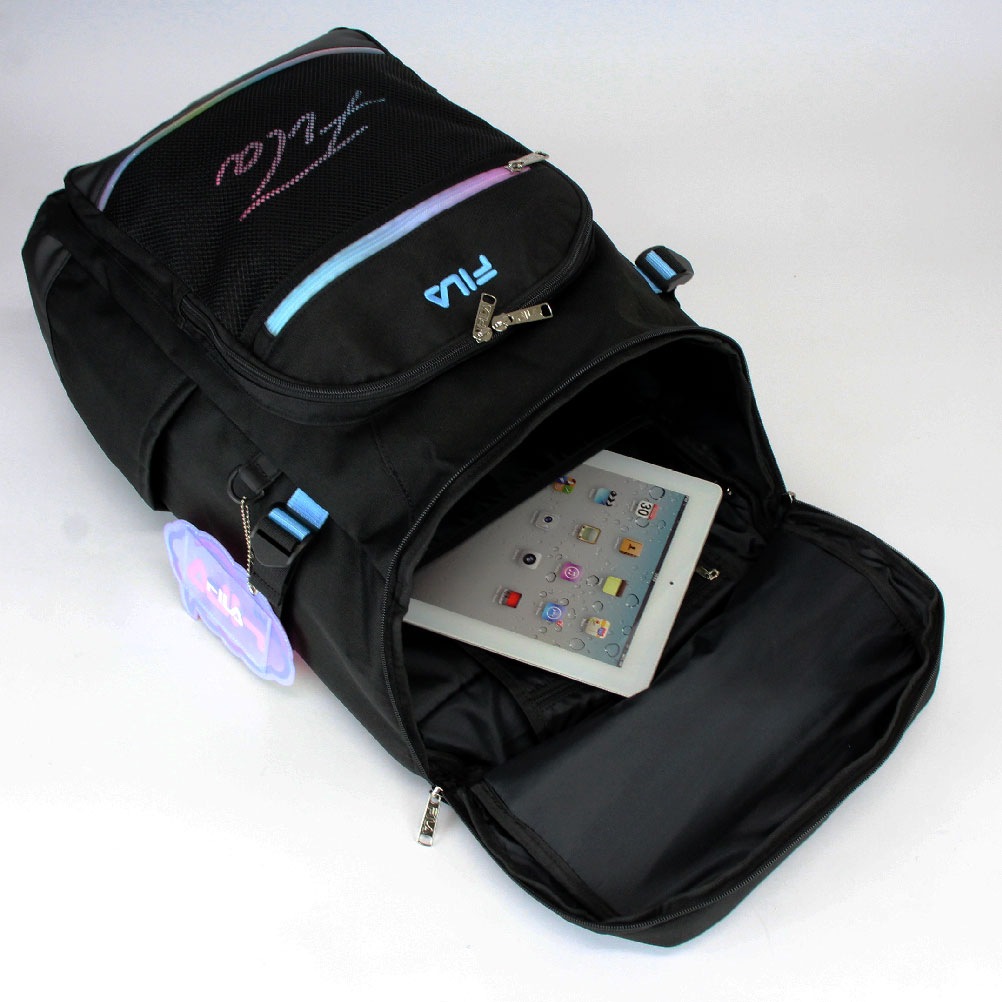 FILA フィラ 7852 リコル スクールバッグ スクールリュック デイパック 30L 撥水 グラデーション スクール スクエア リュック BOX バックパック スクバ ラウンドリュック 学生 中学生 高校生 かわいい おしゃれ シンプル 使いやすい 入学 ブラック チャーム付き