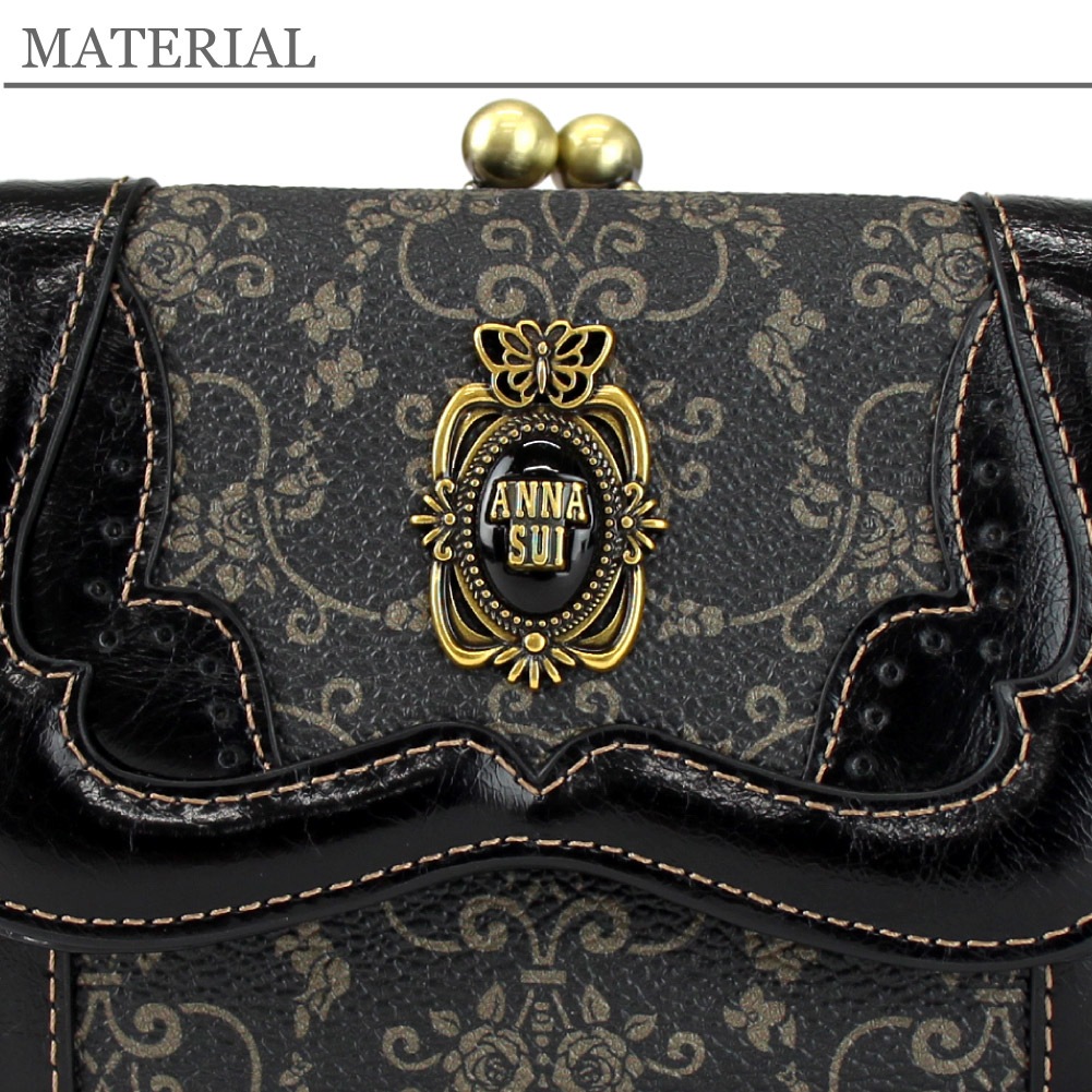 アナスイ 財布 二つ折り ANNA SUI がま口 二つ折り財布 レザー