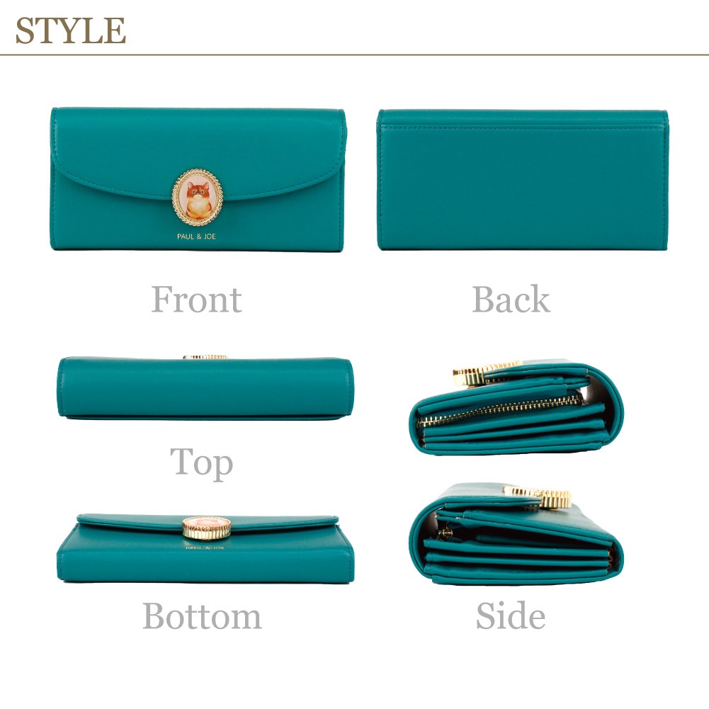 PAUL & JOE ACCESSOIRES ポール&ジョー 財布 ラウンドファスナー長財布 合成皮革 ポリエステル キャットブローチ pja-w1171