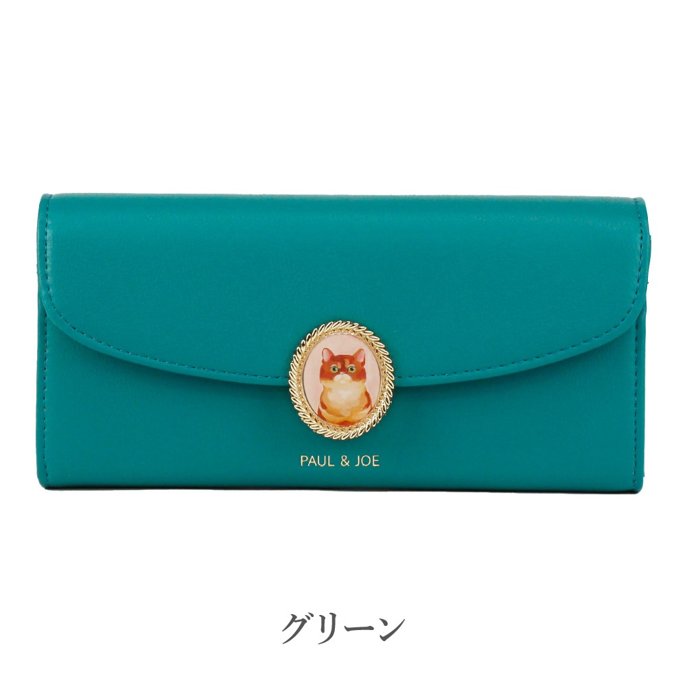 PAUL & JOE ACCESSOIRES ポール&ジョー 財布 ラウンドファスナー長財布 合成皮革 ポリエステル キャットブローチ pja-w1171
