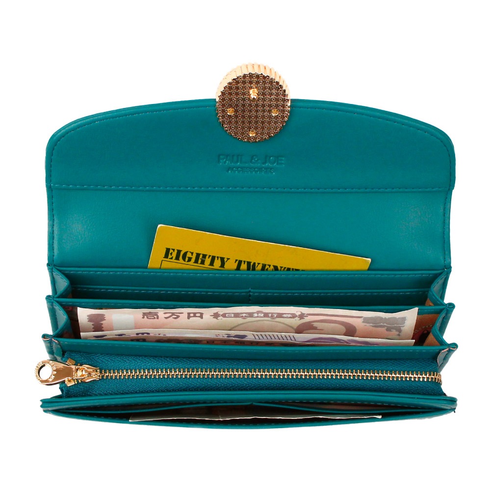 PAUL & JOE ACCESSOIRES ポール&ジョー 財布 ラウンドファスナー長財布 合成皮革 ポリエステル キャットブローチ pja-w1171