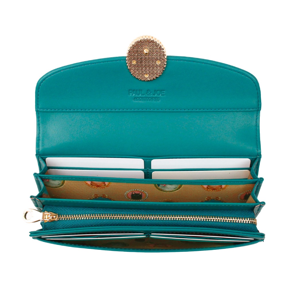 PAUL & JOE ACCESSOIRES ポール&ジョー 財布 ラウンドファスナー長財布 合成皮革 ポリエステル キャットブローチ pja-w1171