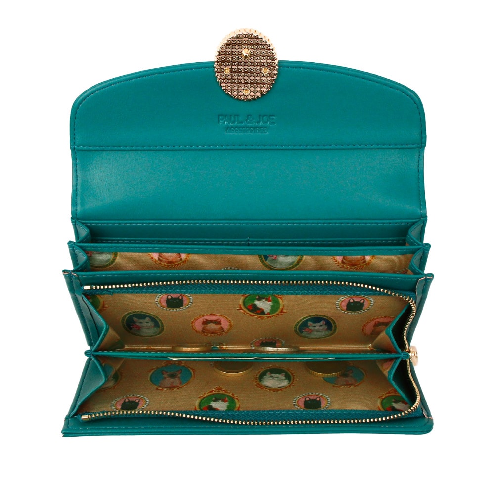 PAUL & JOE ACCESSOIRES ポール&ジョー 財布 ラウンドファスナー長財布 合成皮革 ポリエステル キャットブローチ pja-w1171