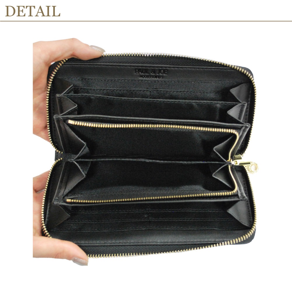 PAUL&JOE ACCESSOIRES 財布 長財布 レディース 革 合皮 ブランド ラウンドファスナー長財布 エンボス pja-w1071