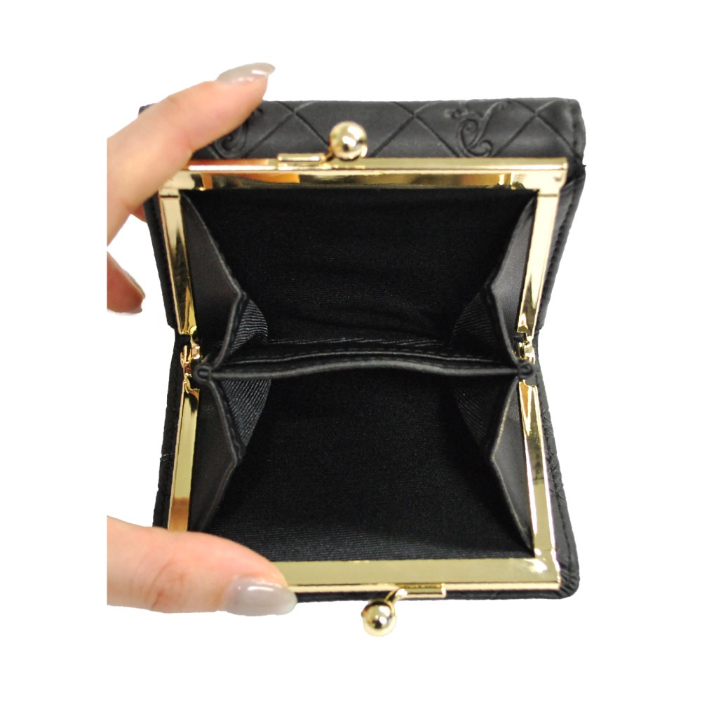 PAUL & JOE ACCESSOIRES ポール&ジョー 財布 二つ折り財布 がま口 エンボス ブラック アイボリー ピンク ブルー 黒 水色 pja-w1072