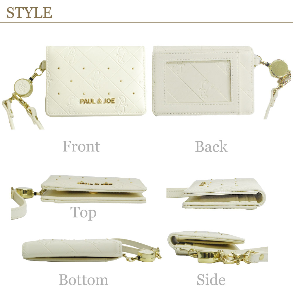 PAUL&JOE ACCESSOIRES パスケース 定期入れ 二つ折り リール付き カードケース レディース 革 合皮 ポール&ジョー ブランド エンボス pja-w1074