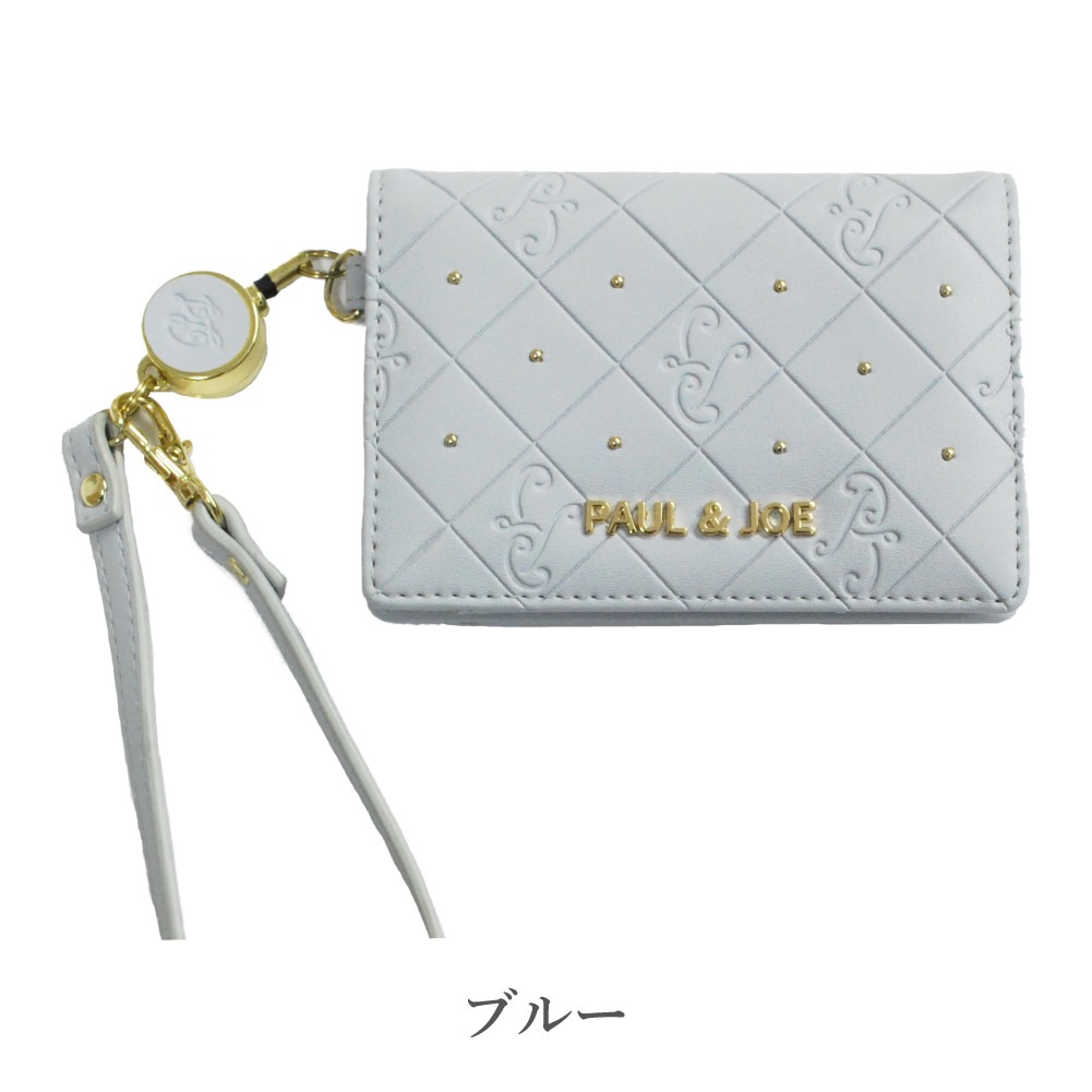 PAUL&JOE ACCESSOIRES パスケース 定期入れ 二つ折り リール付き カードケース レディース 革 合皮 ポール&ジョー ブランド エンボス pja-w1074