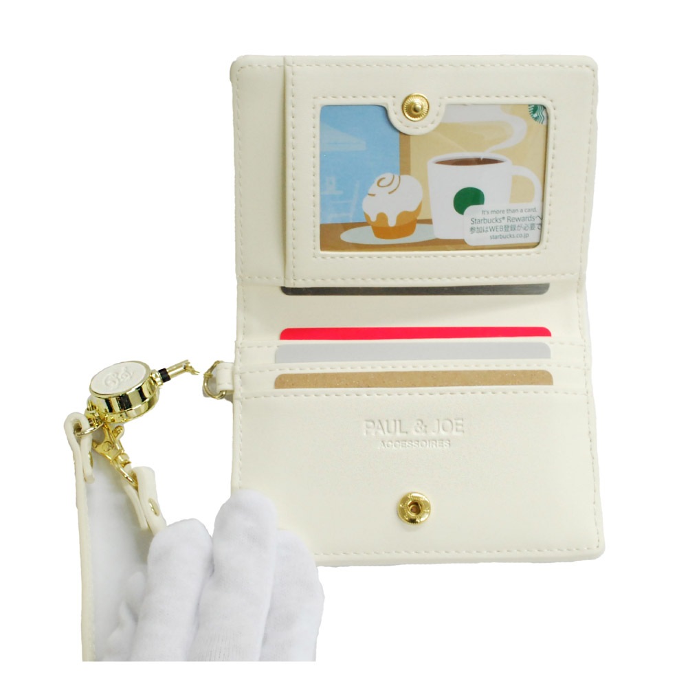 PAUL&JOE ACCESSOIRES パスケース 定期入れ 二つ折り リール付き カードケース レディース 革 合皮 ポール&ジョー ブランド エンボス pja-w1074