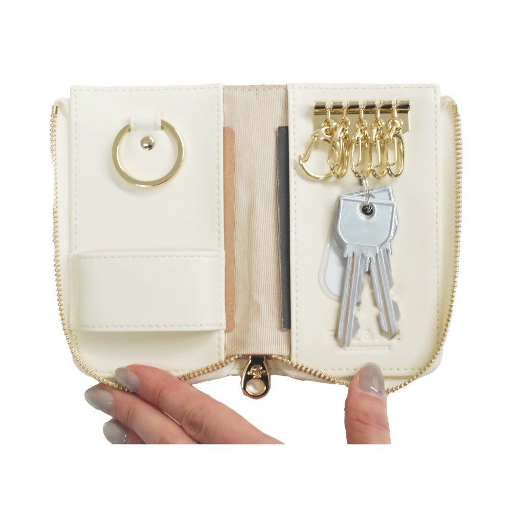 PAUL&JOE ACCESSOIRES キーケース レディース 革 合皮 ポール&ジョー スマートキー 鍵 ブランド 大人 上品 エンボス 通勤 pja-w1075