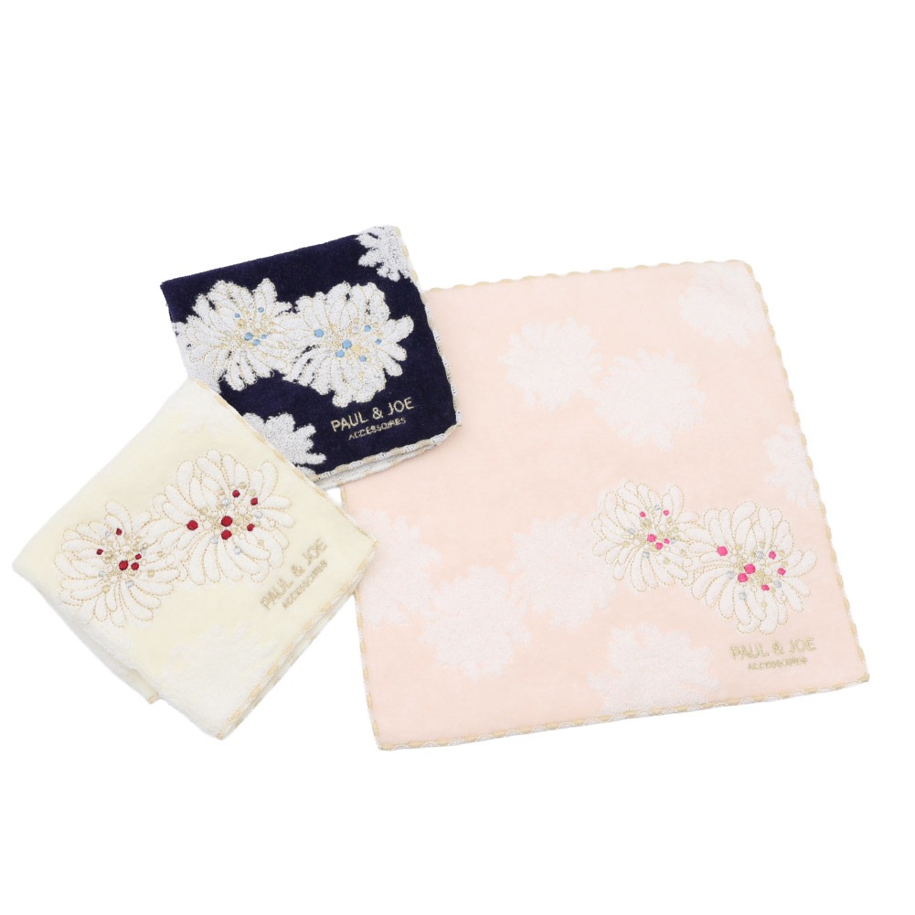 PAUL&JOE ACCESSOIRES ポールアンドジョーアクセソワ  ハンドタオル レディース 可愛い タオルハンカチ ミニタオル ブランド クリザンテーム 刺繍 花柄 000287-0004