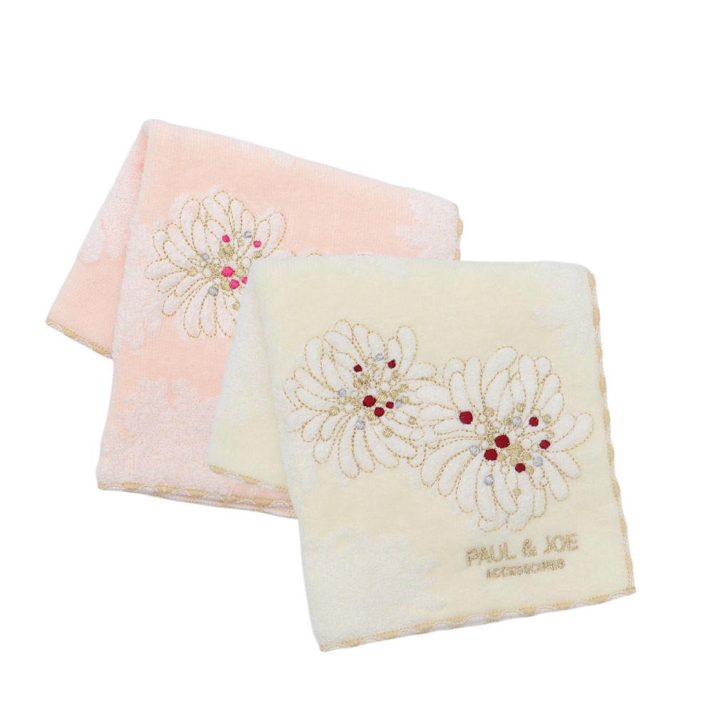 PAUL&JOE ACCESSOIRES ポールアンドジョーアクセソワ  ハンドタオル レディース 可愛い タオルハンカチ ミニタオル ブランド クリザンテーム 刺繍 花柄 000287-0004