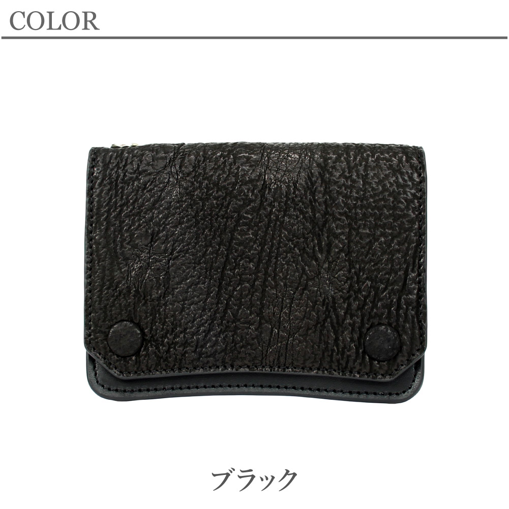 Passenger Message パッセンジャーメッセージ 折り財布 メンズ レザー 日本製 サメ革 シャークスキン 二つ折り 財布 本革財布 ブラック 黒 ブランド スリム 959-pm-5kf202