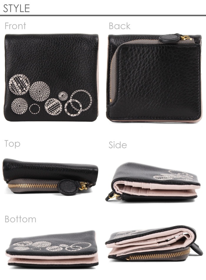 studio.s スタディオエス 財布 二つ折り 折り レディース ブランド コンパクト スリム 本革 牛革 豚革 レザー 革 刺繍 ブランド スキミング防止 アンチスキミング 941-ss-20r103n