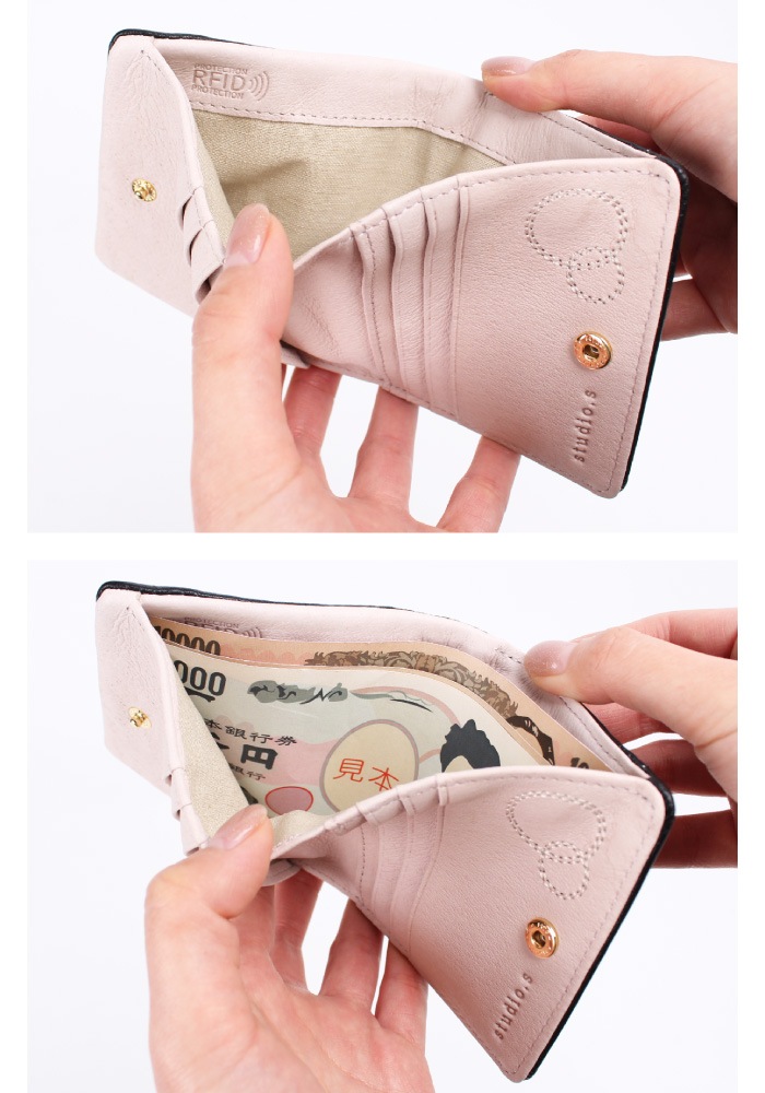 studio.s スタディオエス 財布 二つ折り 折り レディース ブランド コンパクト スリム 本革 牛革 豚革 レザー 革 刺繍 ブランド スキミング防止 アンチスキミング 941-ss-20r103n