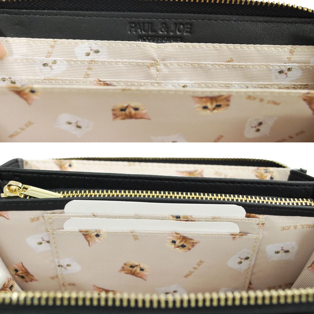 PAUL＆JOE キャット刺繍　長財布　ラウンドファスナー　人気のネイビー PAUL＆JOE キャット刺繍 長財布 ラウンドファスナー 人気の