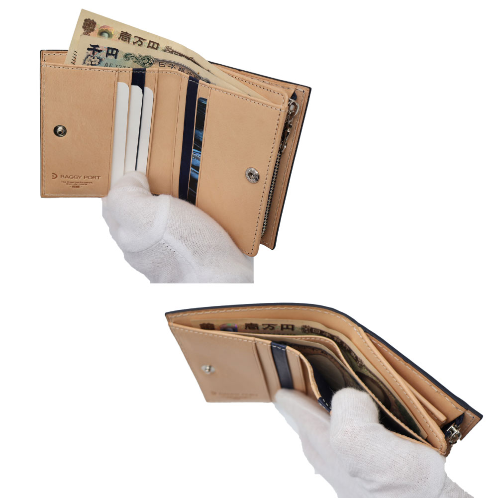BAGGY PORT バギーポート 二つ折り財布 藍染めレザー 本革 コンパクト ZYS082 メンズ レディース 牛革 ミニ財布 姫路レザー ブランド シンプル
