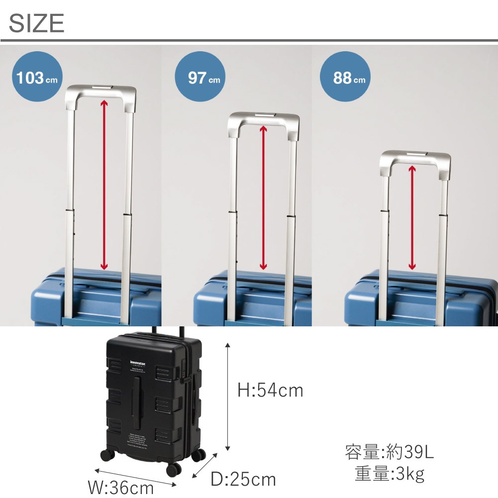 イノベーター スーツケース innovator IW33 機内持込 39L 軽量 キャリーバッグ キャリーケース TSAロック 4つハンドル ラウンドファスナー キャスター360度回転