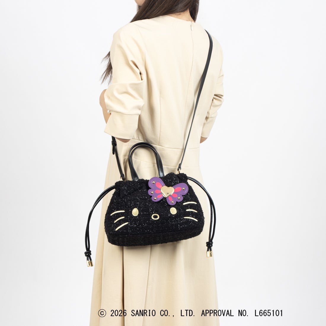 ANNA SUI × HELLO KITTY アナスイ×ハローキティ アナスイ キティ コラボ ハローキティ キティちゃん 巾着手提げ ショルダーバッグ 2way ハンドバッグ ブランド ブラック 318422