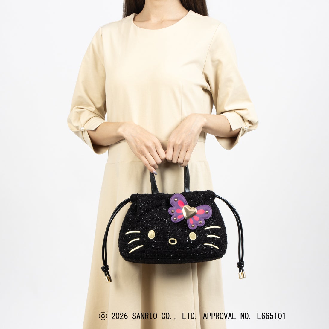 ANNA SUI × HELLO KITTY アナスイ×ハローキティ アナスイ キティ コラボ ハローキティ キティちゃん 巾着手提げ ショルダーバッグ 2way ハンドバッグ ブランド ブラック 318422