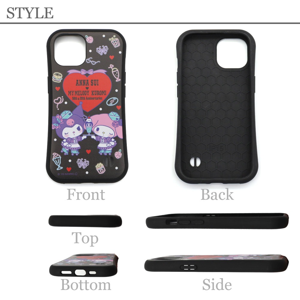 ANNA SUI アナスイ iPhoneケース レディース マイメロディコラボ クロミコラボ サンリオコラボ ブラック 黒 アイフォンケース スマホケース 可愛い 大人 ブランド 2025年 新作 限定コラボ マイメロディ&クロミ iPhone13 iPhone14 iPhone15 318145