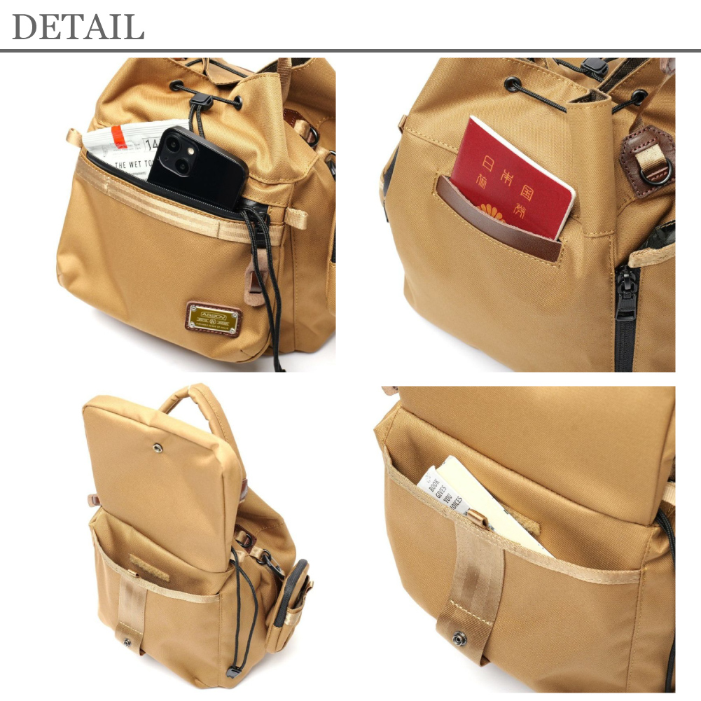 AS2OV アッソブ ショルダーバッグ 巾着ショルダー 斜め掛け メンズ レディース ナイロン コーデュラドビー CORDURA DOBBY 305D 061423