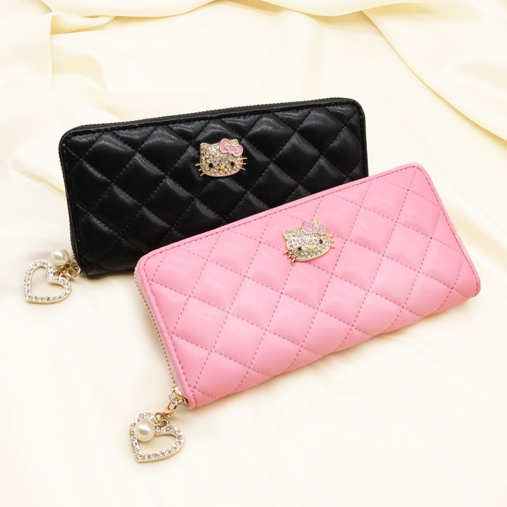 Hello Kitty ハローキティ 長財布 財布 ラウンドファスナー長財布 大容量 サンリオ ハローキティ キャラクター レディース ハート＆パールチャーム付き KT-W5271