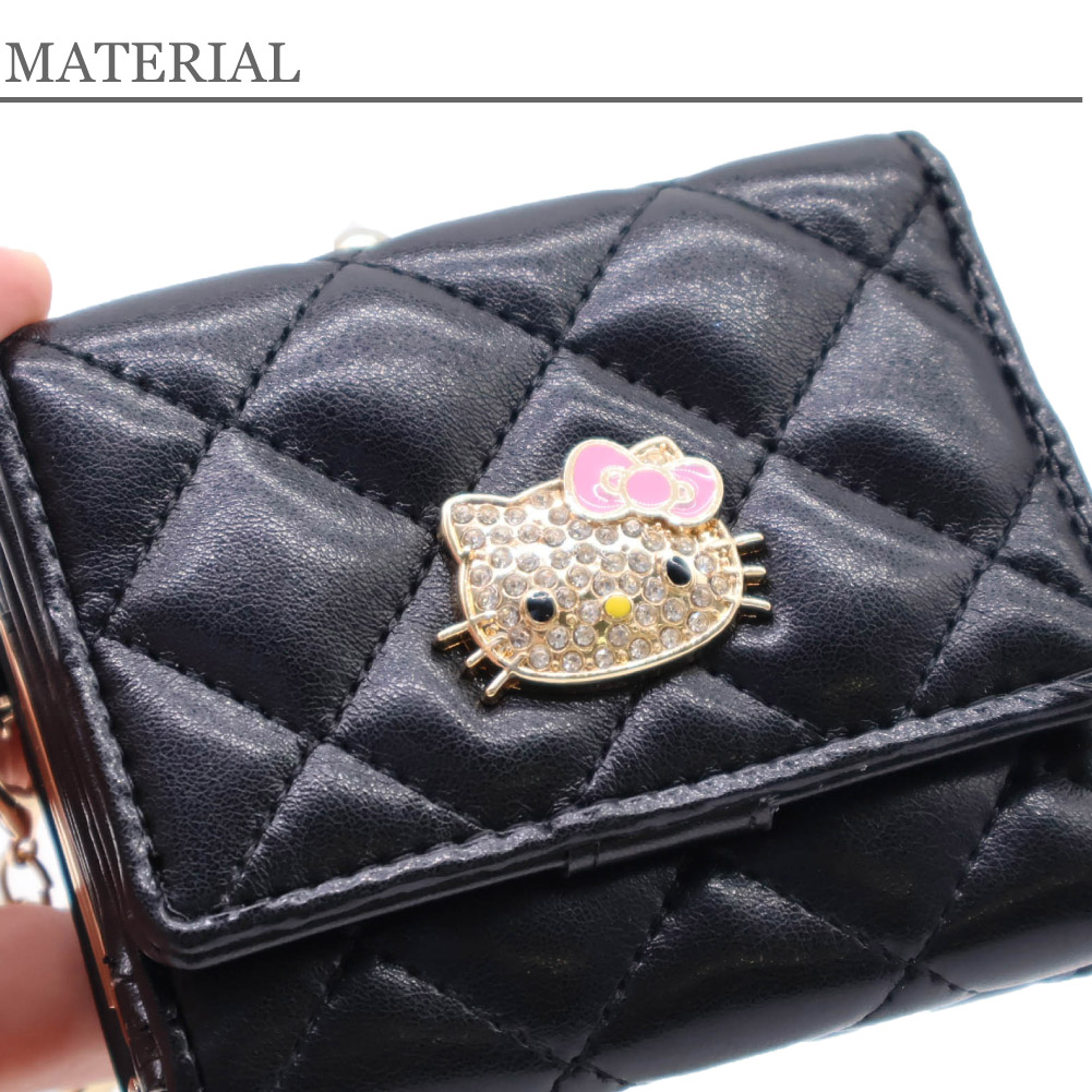 Hello Kitty ハローキティ がま口財布 ミニ財布 大容量 サンリオ キティちゃん キャラクター レディース ハート＆パールチャーム付き ブラック ピンク KT-W5272