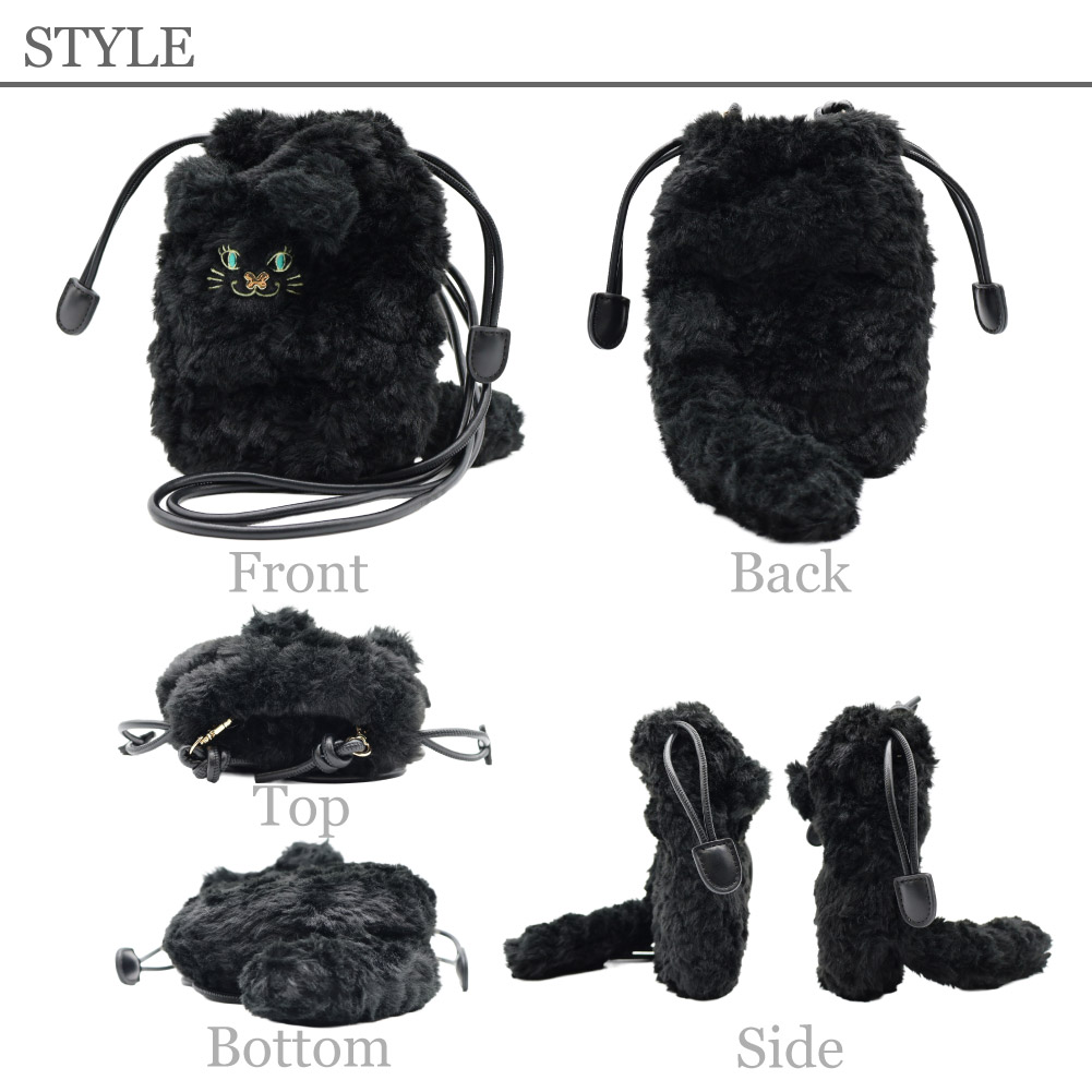 ANNA SUI アナスイ ショルダーバッグ ミニショルダー レディース 巾着 猫 フェイクファー ブラック キャメル 黒 ブランド 2025年 秋冬 新作 TITI ティティ TITI&フレンズ 318130