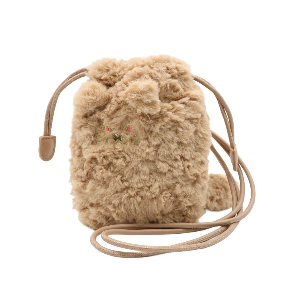 ANNA SUI アナスイ ショルダーバッグ ミニショルダー レディース 巾着 猫 フェイクファー ブラック キャメル 黒 ブランド 2025年 秋冬 新作 TITI ティティ TITI&フレンズ 318130