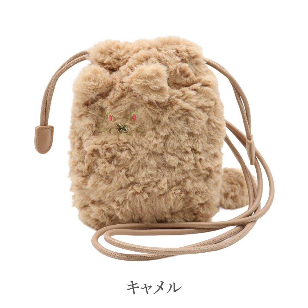 ANNA SUI アナスイ ショルダーバッグ ミニショルダー レディース 巾着 猫 フェイクファー ブラック キャメル 黒 ブランド 2025年 秋冬 新作 TITI ティティ TITI&フレンズ 318130
