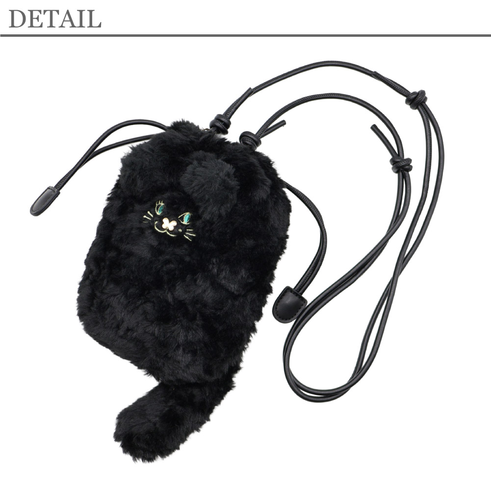 ANNA SUI アナスイ ショルダーバッグ ミニショルダー レディース 巾着 猫 フェイクファー ブラック キャメル 黒 ブランド 2025年 秋冬 新作 TITI ティティ TITI&フレンズ 318130