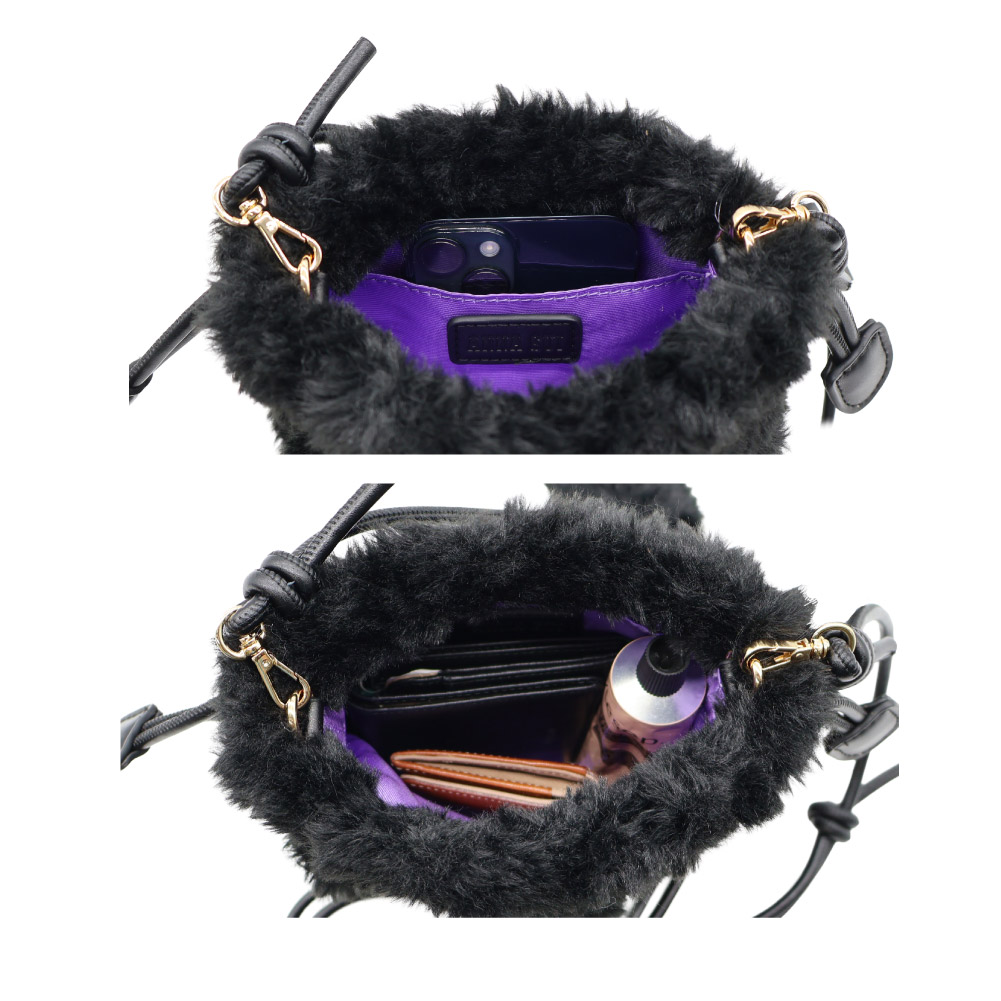 ANNA SUI アナスイ ショルダーバッグ ミニショルダー レディース 巾着 猫 フェイクファー ブラック キャメル 黒 ブランド 2025年 秋冬 新作 TITI ティティ TITI&フレンズ 318130