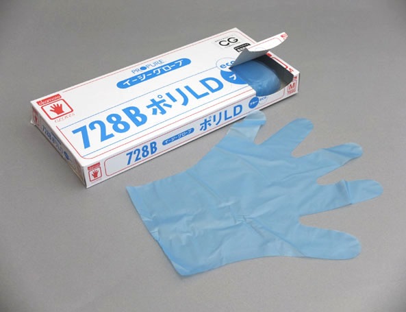 使い捨て手袋 ポリ手袋 オカモトイージーグローブポリLD 728B ブルー M 