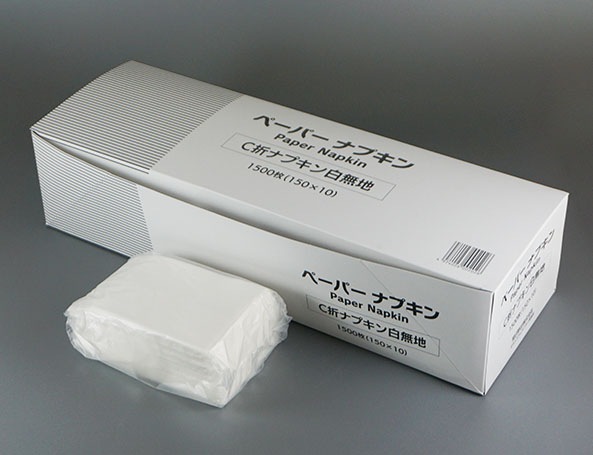紙ナフキン C折ナプキン(4折2/3) 白無地 箱入 250x165mm 1,500枚