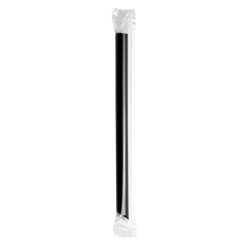 タピオカストロー 片先斜めPPストロー 12x180mm 黒 フィルム包装 50本