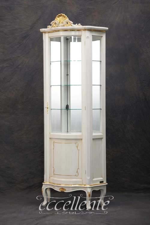 TV-BR6126WA イタリア製 1ドアキュリオ　St.ボルボネーゼ　アンティークホワイト＋ゴールドリーフ  1 door curio St. Borbonese/Antique white with gold leaf