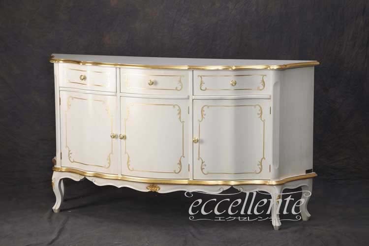 TV-BR6113WA イタリア製 3ドアサイドボード　St.ボルボネーゼ　アンティークホワイト＋ゴールドリーフ  3 door sideboard St. Borbonese/Antique white with gold leaf