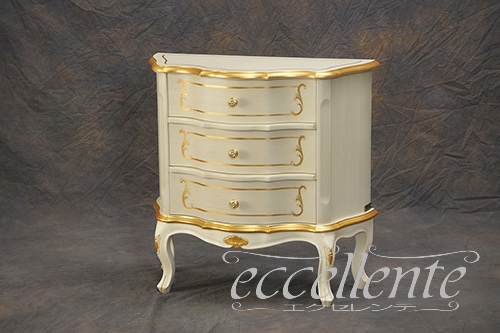 TV-BR6103WA イタリア製 スモール3段チェスト　St.ボルボネーゼ　アンティークホワイト＋ゴールドリーフ    Small 3 drawer chest St. Borbonese/Antique white with gold leaf