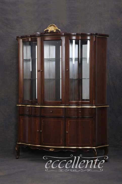 TV-BR6114NOU,TV-BR6113NO イタリア製 3ドアカップボード　St.ボルボネーゼ　象嵌／ウォールナット＋ゴールドリーフ  3 door cupboard St. Borbonese with inlay/Walnut color with gold leaf