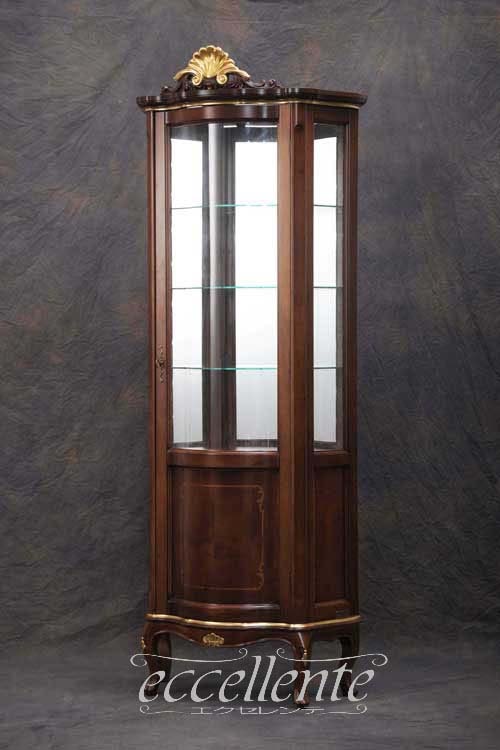 TV-BR6126NO イタリア製 1ドアキュリオ　St.ボルボネーゼ　象嵌／ウォールナット＋ゴールドリーフ  1 door curio St. Borbonese with inlay/Walnut color with gold leaf