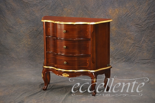 TV-BR6103NO イタリア製 スモール3段チェスト　St.ボルボネーゼ　象嵌／ウォールナット＋ゴールドリーフ  Small 3 drawer chest St. Borbonese with inlay/Walnut color with gold leaf