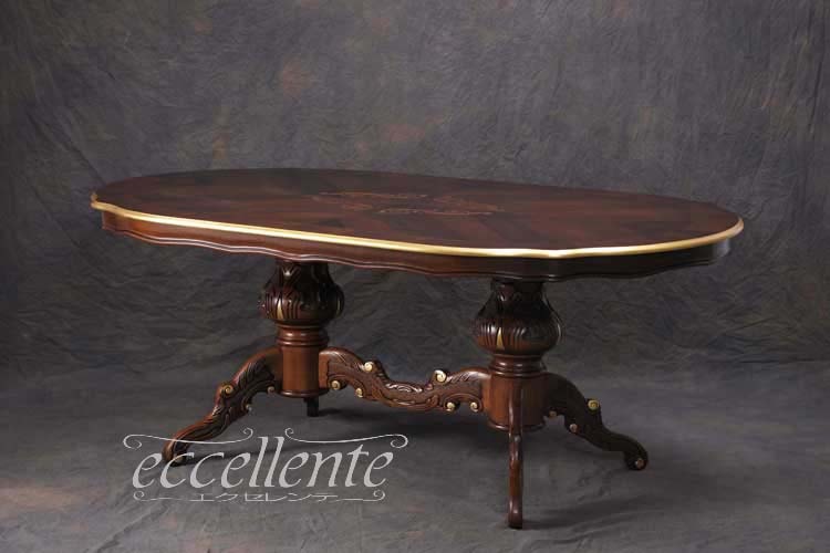 TV-BR94018NO イタリア製 ダイニングテーブル180　St.ボルボネーゼ　象嵌／ウォールナット＋ゴールドリーフ  Dining Table 180 St. Borbonese with inlay/Walnut color with gold leaf