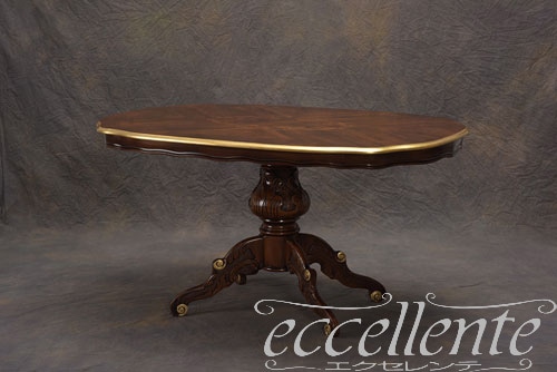 TV-BR94014NO イタリア製 ダイニングテーブル140　St.ボルボネーゼ　象嵌／ウォールナット＋ゴールドリーフ  Dining Table 140 St. Borbonese with inlay/Walnut color with gold leaf