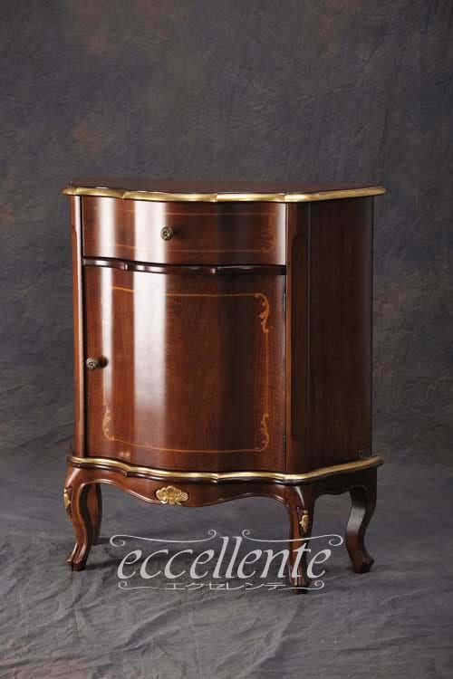 TV-BR6107NO イタリア製 スモール1段チェスト　St.ボルボネーゼ　象嵌／ウォールナット＋ゴールドリーフ   Small 1 drawer chest St. Borbonese with inlay/Walnut color with gold leaf