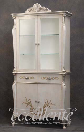 TV-ST5464AW イタリア製 2ドアカップボード　パッシオーニ　アンティークホワイト+シルバーリーフ  2 door cupboard Passioni/Antique white with silver leaf
