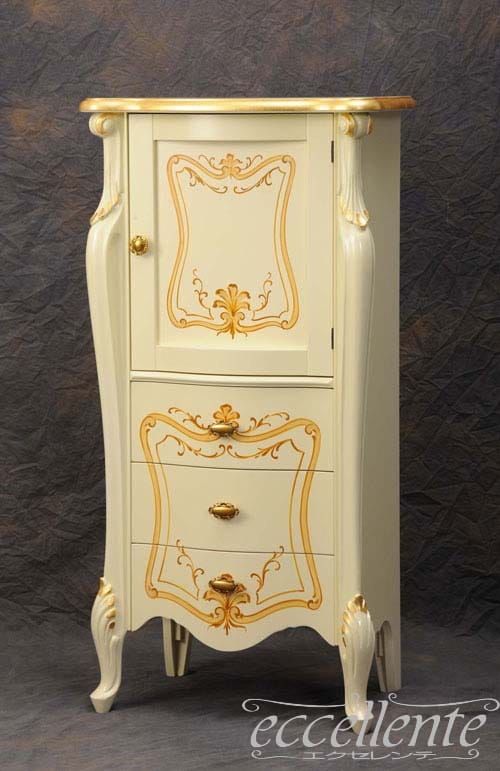 TV-ST5460LQ イタリア製 1ドア3段チェスト　パッシオーニ　アイボリー+ゴールドリーフ  1 door 3 drawer chest Passioni/Ivory color with gold leaf