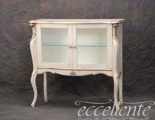 TV-ST5459AW イタリア製 2ドアグラスキャビネット　パッシオーニ　アンティークホワイト+シルバーリーフ  2 door glass cabinet Passioni/Antique white with silver leaf