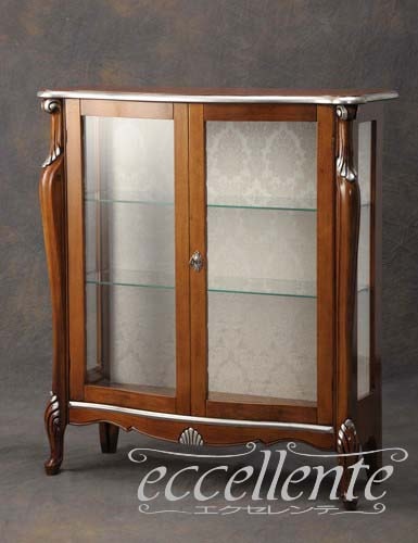 イタリア製 2ドアグラスキューリオ パッシオーニ Low／ウォールナット+シルバーリーフ｜1 door curio Passioni High/Walnut Finish with gold leaf｜TV-ST5455NO
