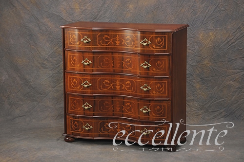 TV-0045NO イタリア製 5段チェスト　象嵌／ウォールナット 5 drawer chest with inlay/Walnut color